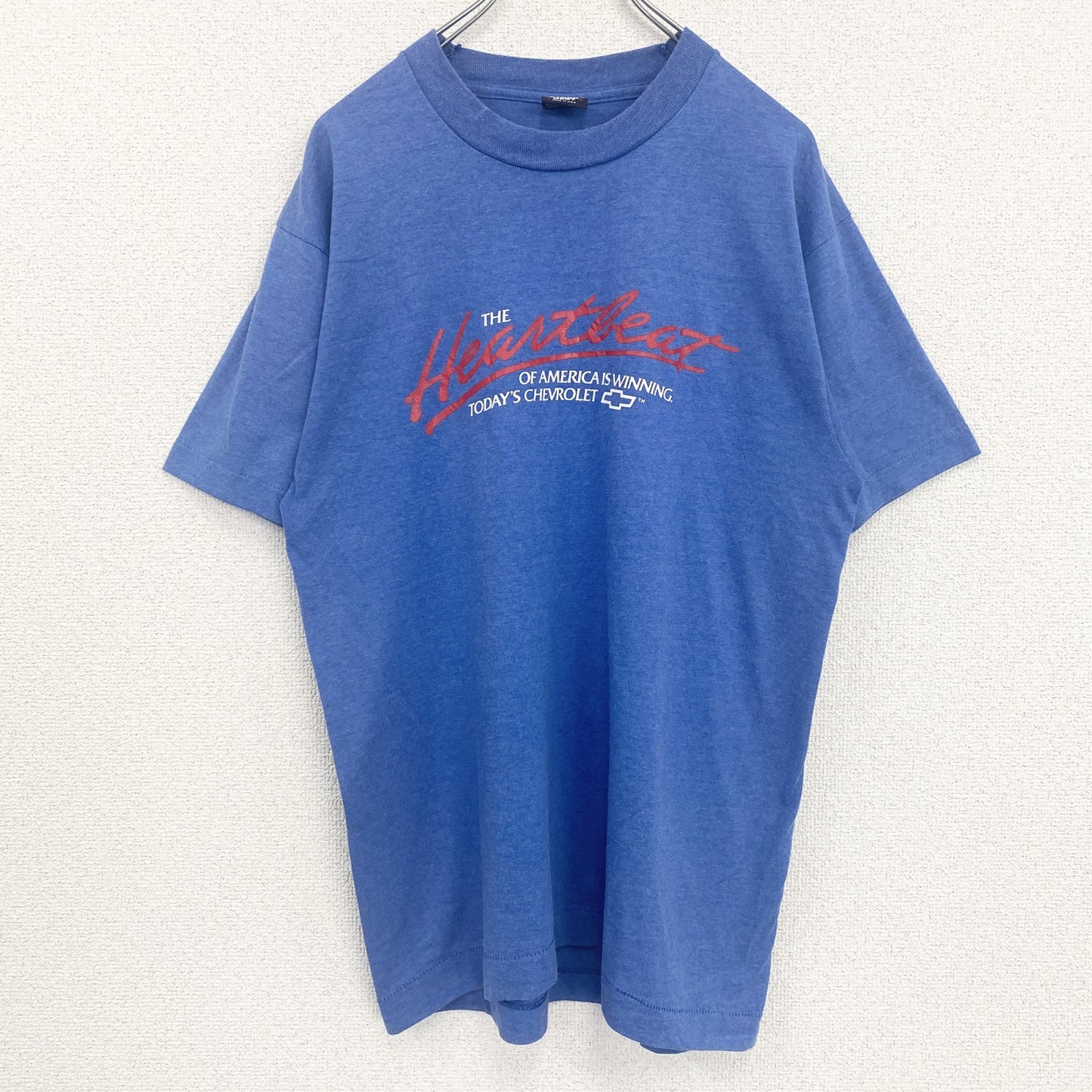 古着 used　半袖プリントTシャツ　シングルステッチ　シボレー　レトロ　クルーネック　ヴィンテージ　90s　青　ブルー　Lサイズ