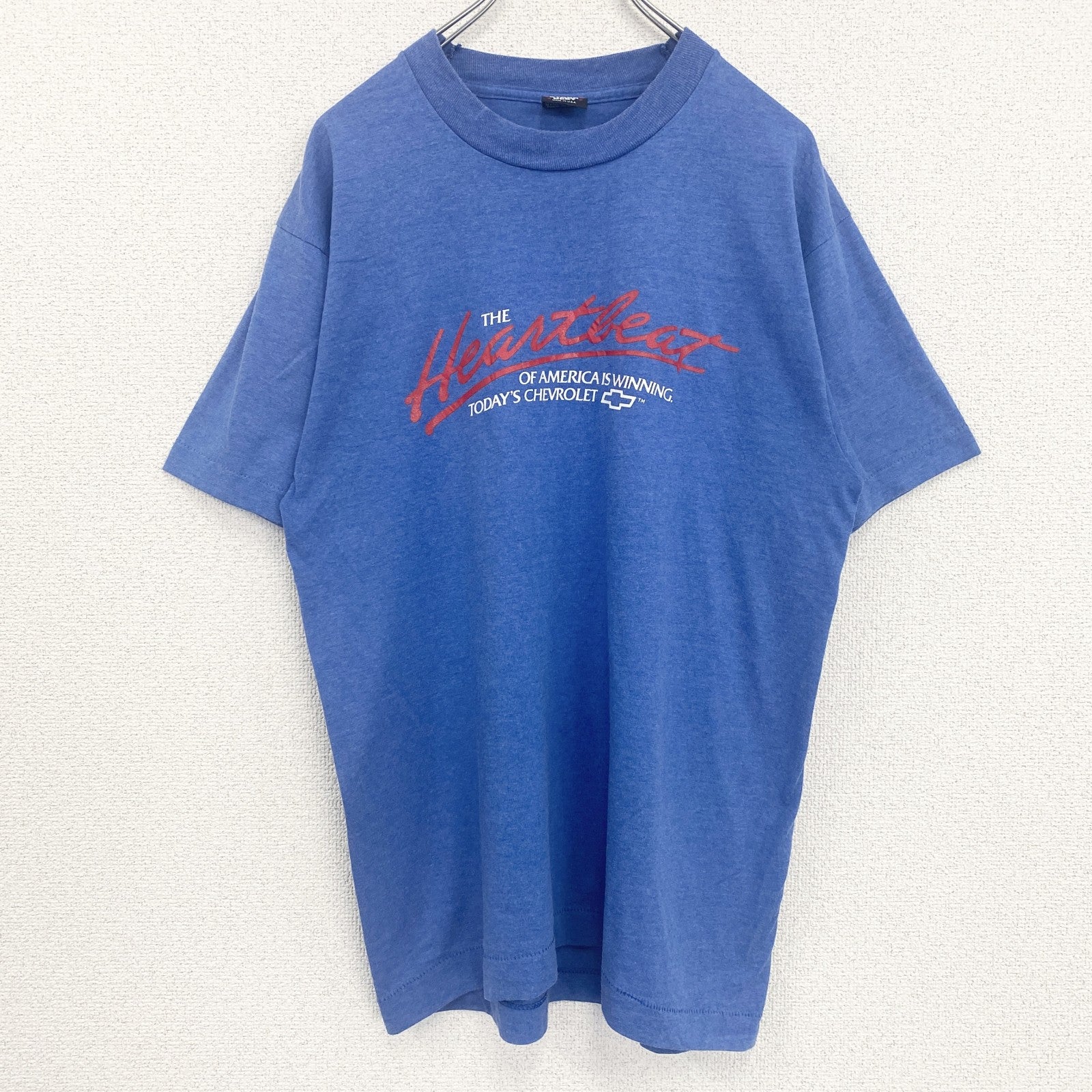 古着 used　半袖プリントTシャツ　シングルステッチ　シボレー　レトロ　クルーネック　ヴィンテージ　90s　青　ブルー　Lサイズ