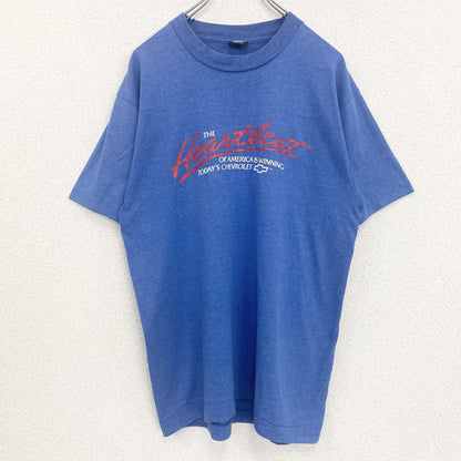 古着 used　半袖プリントTシャツ　シングルステッチ　シボレー　レトロ　クルーネック　ヴィンテージ　90s　青　ブルー　Lサイズ
