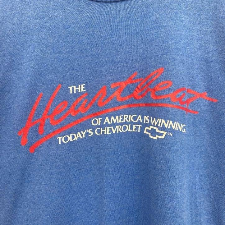 古着 used　半袖プリントTシャツ　シングルステッチ　シボレー　レトロ　クルーネック　ヴィンテージ　90s　青　ブルー　Lサイズ