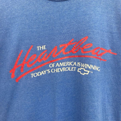 古着 used　半袖プリントTシャツ　シングルステッチ　シボレー　レトロ　クルーネック　ヴィンテージ　90s　青　ブルー　Lサイズ