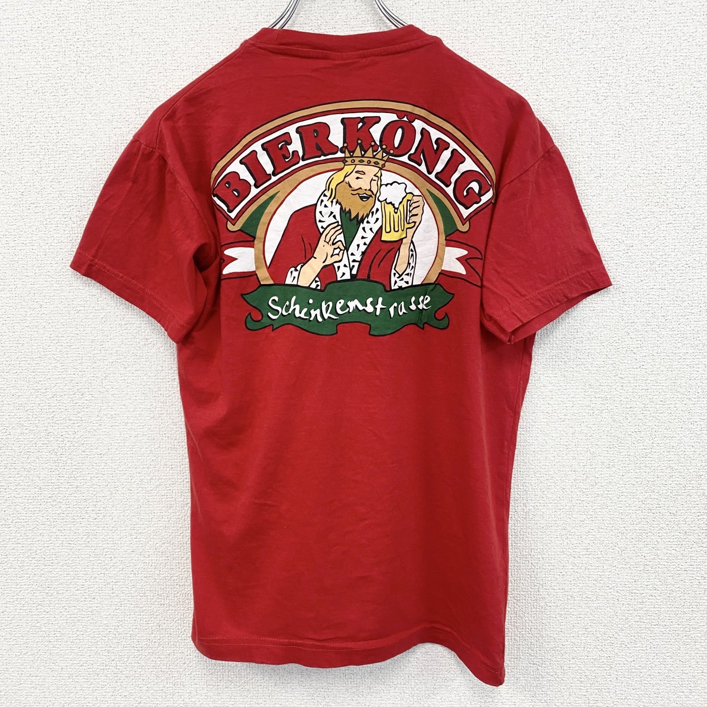 古着 used　DREAM YARD　半袖プリントTシャツ　BIER KONIG　レトロ　カジュアル　赤　クルーネック　Lサイズ