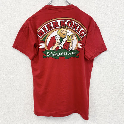 古着 used　DREAM YARD　半袖プリントTシャツ　BIER KONIG　レトロ　カジュアル　赤　クルーネック　Lサイズ