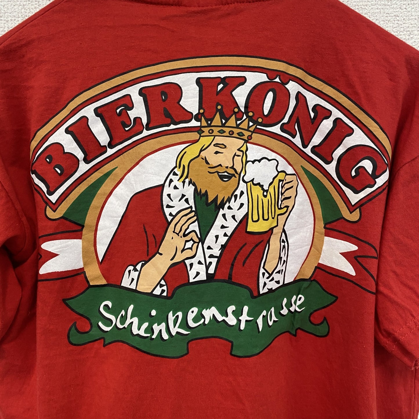 古着 used　DREAM YARD　半袖プリントTシャツ　BIER KONIG　レトロ　カジュアル　赤　クルーネック　Lサイズ