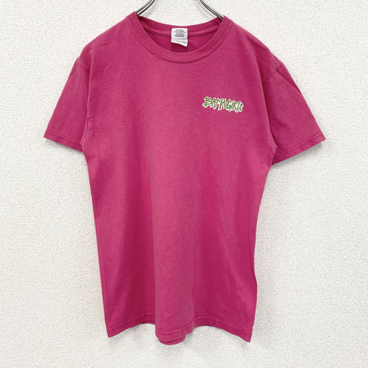古着 used　GILDAN ギルダン　半袖プリントTシャツ　BAMA　レトロ　カジュアル　ピンク　クルーネック　Sサイズ