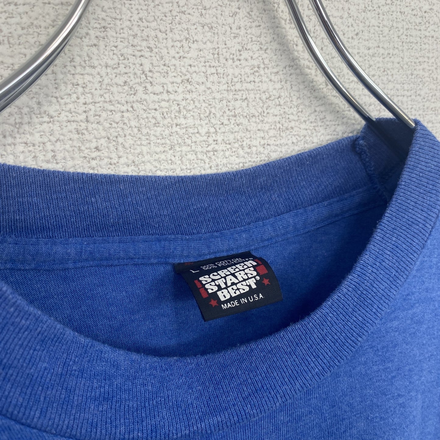 古着 used　半袖プリントTシャツ　シングルステッチ　シボレー　レトロ　クルーネック　ヴィンテージ　90s　青　ブルー　Lサイズ