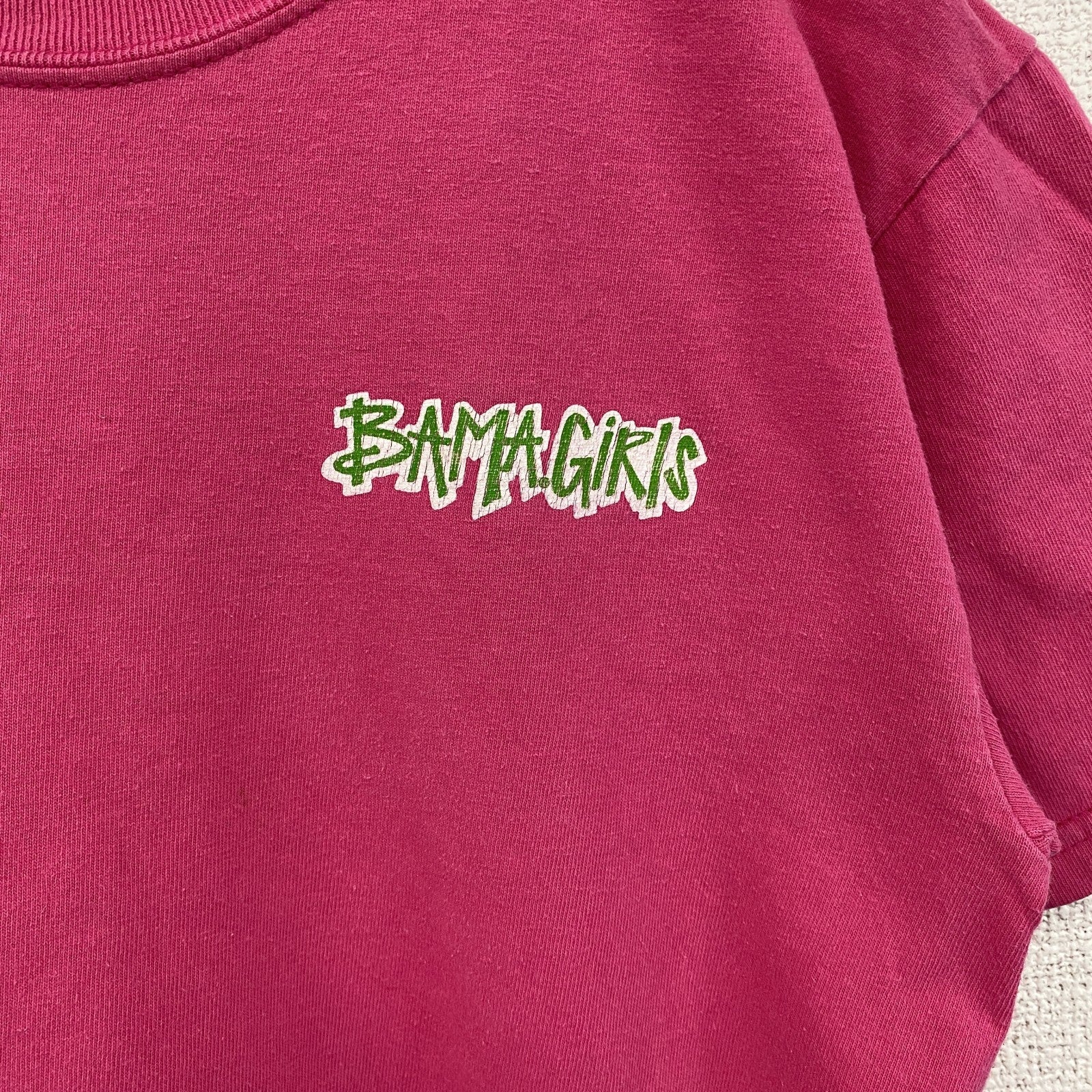 古着 used　GILDAN ギルダン　半袖プリントTシャツ　BAMA　レトロ　カジュアル　ピンク　クルーネック　Sサイズ