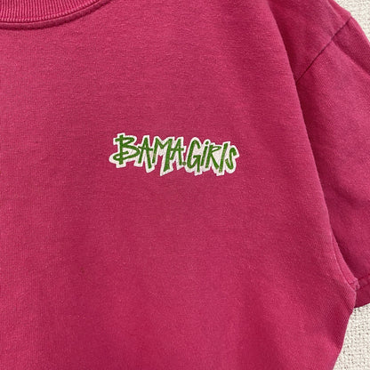 古着 used　GILDAN ギルダン　半袖プリントTシャツ　BAMA　レトロ　カジュアル　ピンク　クルーネック　Sサイズ