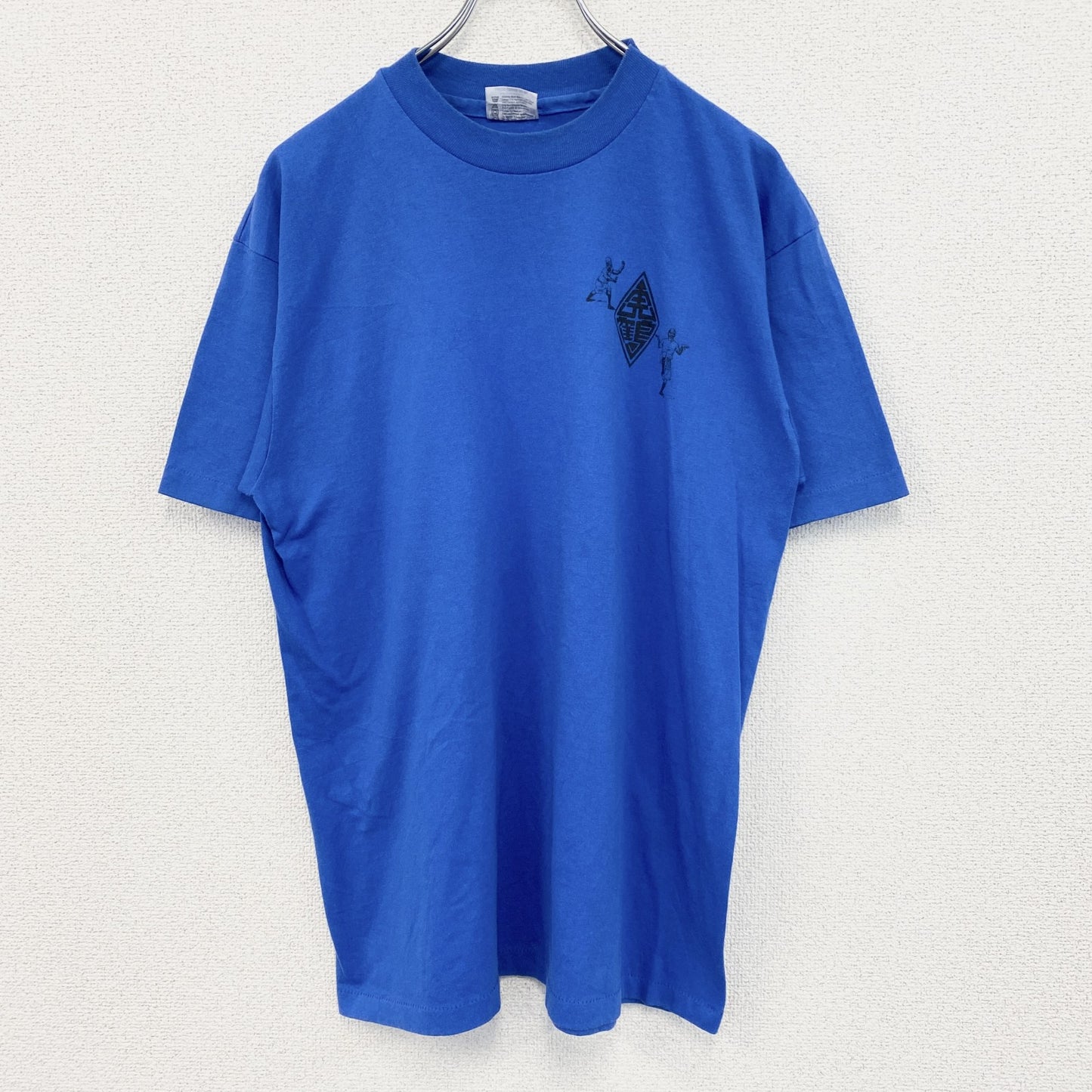 古着 used　Hanes ヘインズ　半袖プリントTシャツ　シングルステッチ　90s　カジュアル　青　クルーネック　Lサイズ