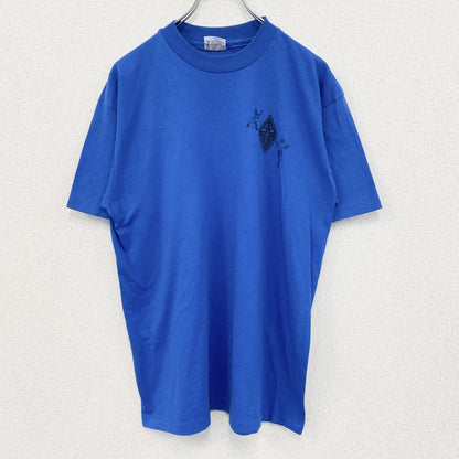 古着 used　Hanes ヘインズ　半袖プリントTシャツ　シングルステッチ　90s　カジュアル　青　クルーネック　Lサイズ