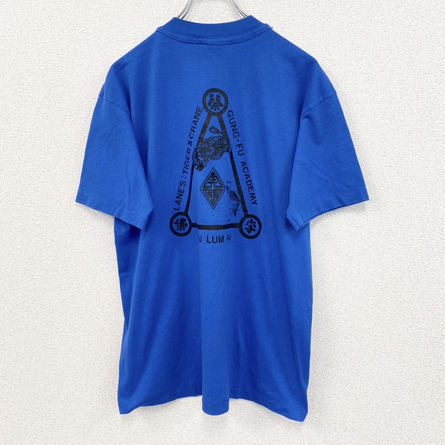古着 used　Hanes ヘインズ　半袖プリントTシャツ　シングルステッチ　90s　カジュアル　青　クルーネック　Lサイズ