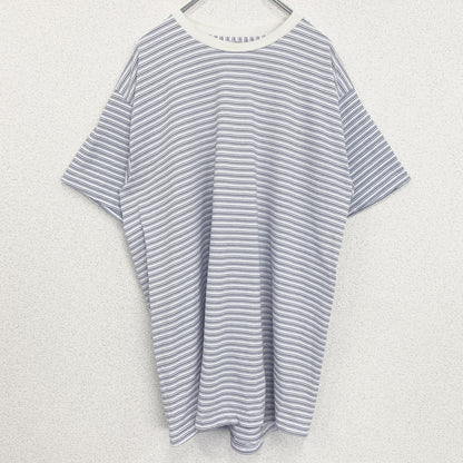 古着 used　半袖プリントTシャツ　シングルステッチ　クルーネック　ヴィンテージ　レトロ　ボーダー　青　ブルー　XLサイズ