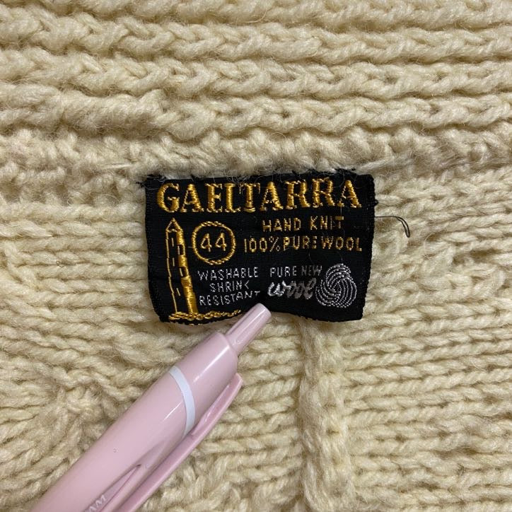古着 used　GAELTARRA　長袖フィッシャーマンニットカーディガン　セーター　アランニット　白　ホワイト　ヴィンテージ