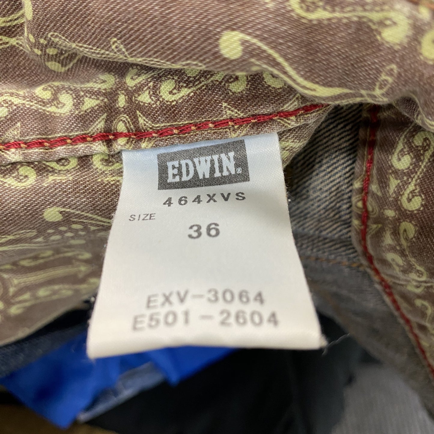 EDWIN 　エドウィン　464XVS　デニムパンツ/ジーンズ　縦落ち　鬼ヒゲ　ジップフライ　インディゴ　36サイズ