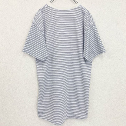 古着 used　半袖プリントTシャツ　シングルステッチ　クルーネック　ヴィンテージ　レトロ　ボーダー　青　ブルー　XLサイズ