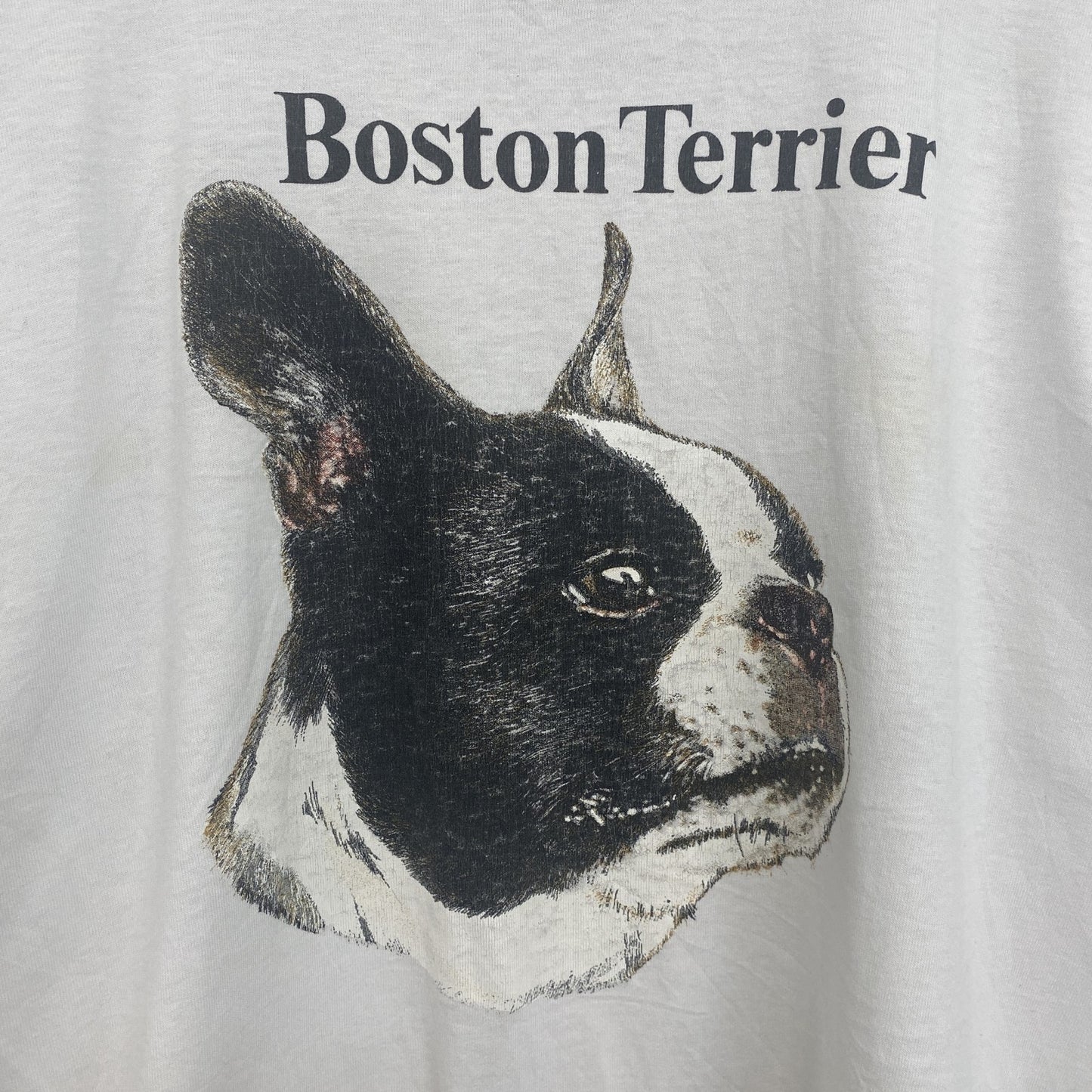 古着 used　半袖アニマルプリントTシャツ　シングルステッチ　クルーネック　ヴィンテージ　犬　ボストンテリア　白　ホワイト