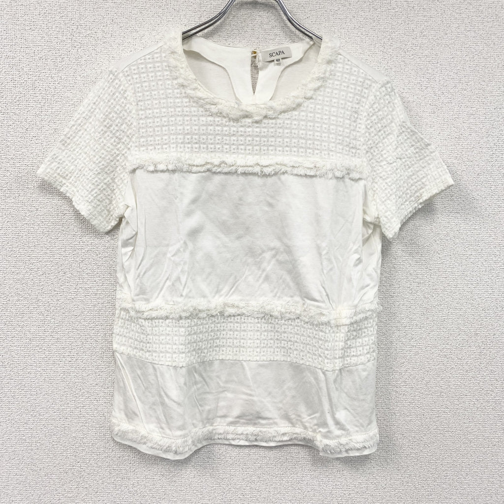 SCAPA　スキャパ　フリル半袖Tシャツ　白　ホワイト　42サイズ