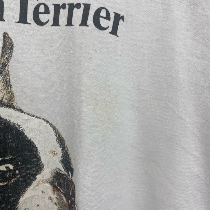 古着 used　半袖アニマルプリントTシャツ　シングルステッチ　クルーネック　ヴィンテージ　犬　ボストンテリア　白　ホワイト
