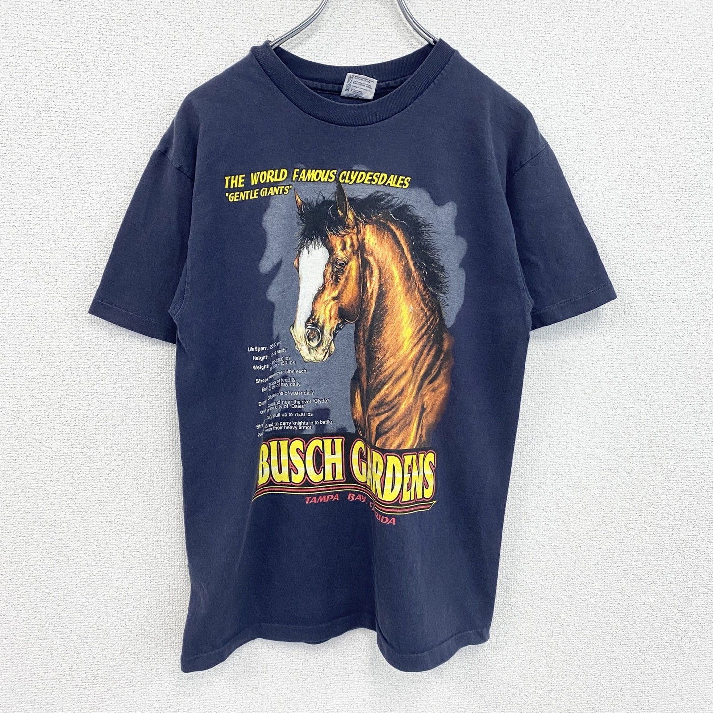 古着 used　anvil アンヴィル　半袖プリントTシャツ　90s　シングルステッチ　馬　ネイビー　クルーネック　Mサイズ