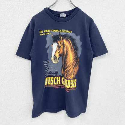 古着 used　anvil アンヴィル　半袖プリントTシャツ　90s　シングルステッチ　馬　ネイビー　クルーネック　Mサイズ