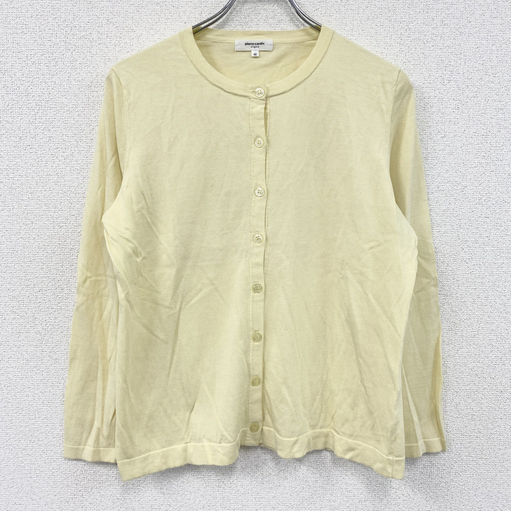 pierre cardin　ピエールカルダン　コットンニットカーディガン　パステルイエロー　42サイズ