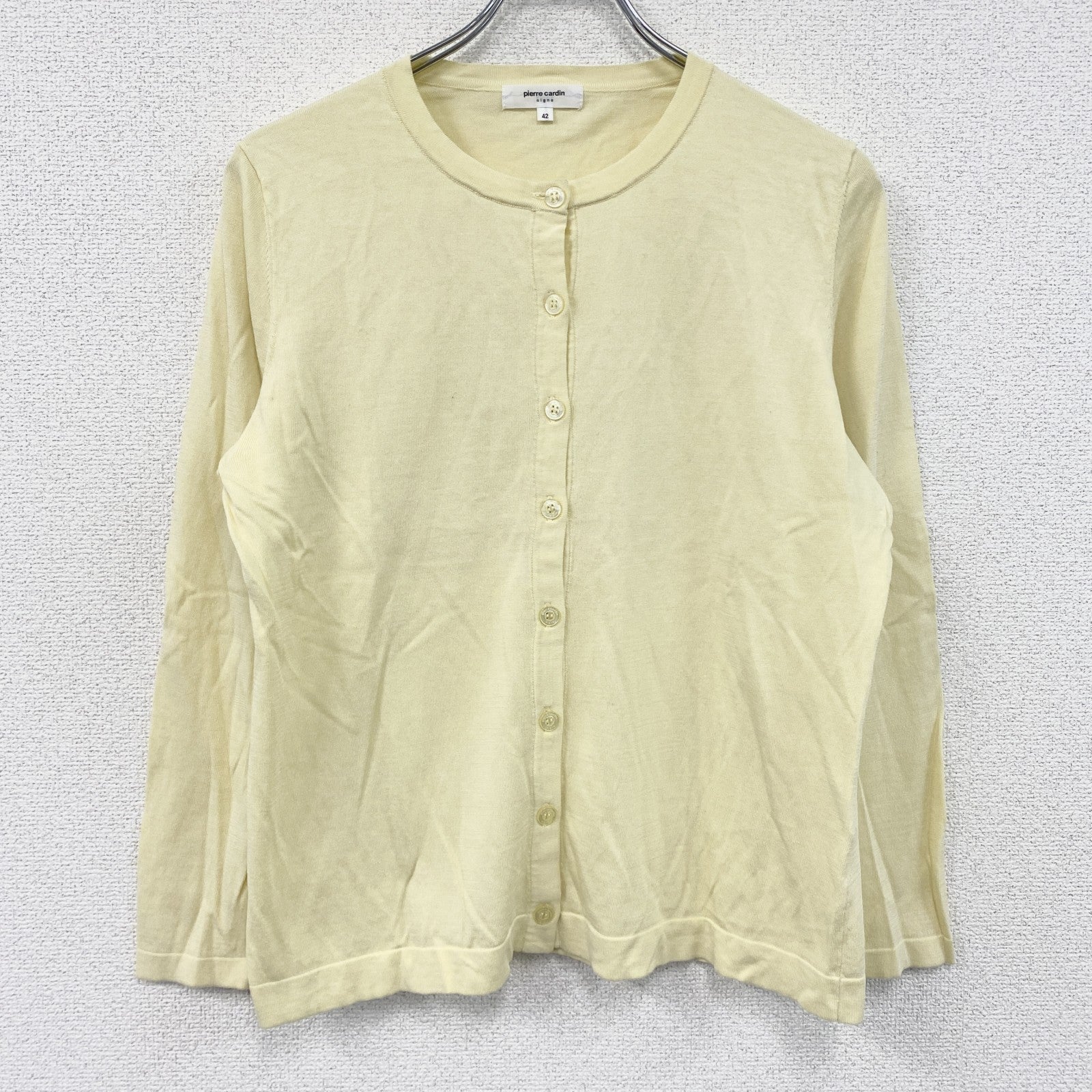 pierre cardin　ピエールカルダン　コットンニットカーディガン　パステルイエロー　42サイズ
