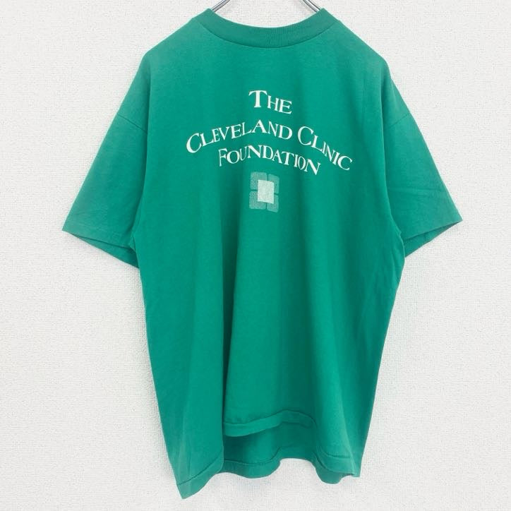 古着 used　Hanes　半袖プリントTシャツ　シングルステッチ　クルーネック　ヴィンテージ　医療　病院　グリーン　緑　Lサイズ