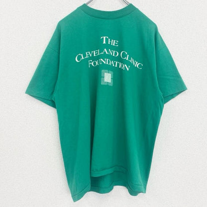 古着 used　Hanes　半袖プリントTシャツ　シングルステッチ　クルーネック　ヴィンテージ　医療　病院　グリーン　緑　Lサイズ