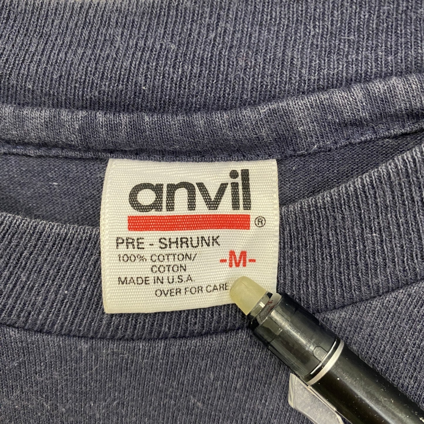 古着 used　anvil アンヴィル　半袖プリントTシャツ　90s　シングルステッチ　馬　ネイビー　クルーネック　Mサイズ