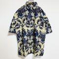 古着 used　BatikSeiko　半袖総柄シャツ　ネイビー　アロハ柄　レトロデザイン　ビッグシルエット　XLサイズ