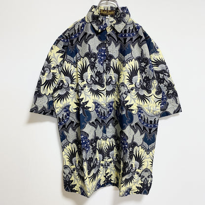 古着 used　BatikSeiko　半袖総柄シャツ　ネイビー　アロハ柄　レトロデザイン　ビッグシルエット　XLサイズ