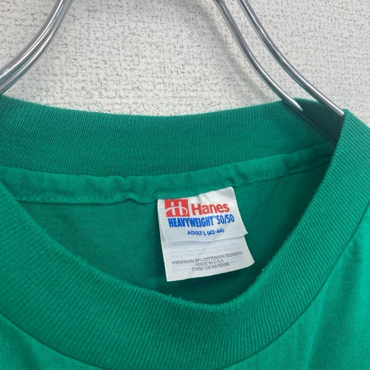 古着 used　Hanes　半袖プリントTシャツ　シングルステッチ　クルーネック　ヴィンテージ　医療　病院　グリーン　緑　Lサイズ