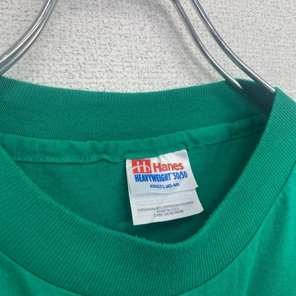 古着 used　Hanes　半袖プリントTシャツ　シングルステッチ　クルーネック　ヴィンテージ　医療　病院　グリーン　緑　Lサイズ