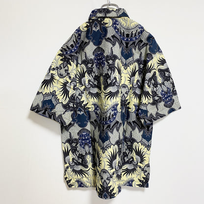 古着 used　BatikSeiko　半袖総柄シャツ　ネイビー　アロハ柄　レトロデザイン　ビッグシルエット　XLサイズ