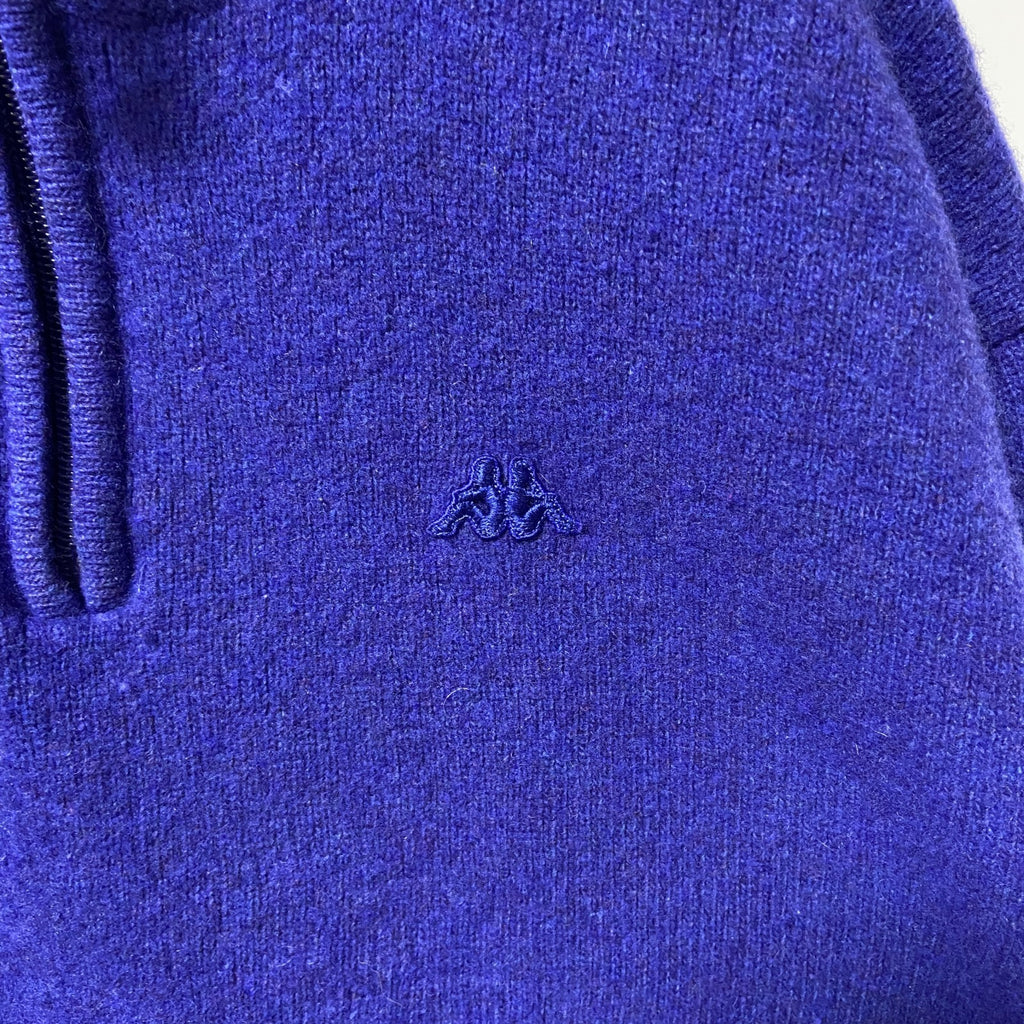 古着 used　Kappa カッパ　長袖ハーフジップニット　セーター　ワンポイントロゴ刺繍　青　ブルー　レトロ　Lサイズ