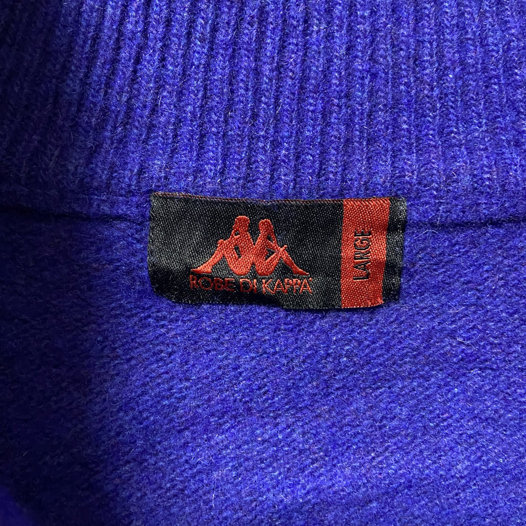 古着 used　Kappa カッパ　長袖ハーフジップニット　セーター　ワンポイントロゴ刺繍　青　ブルー　レトロ　Lサイズ