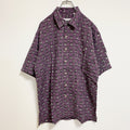 古着 used　半袖総柄シャツ　シルク100％　紫　パープル　アロハ　レトロデザイン　胸ポケット　個性的　Mサイズ