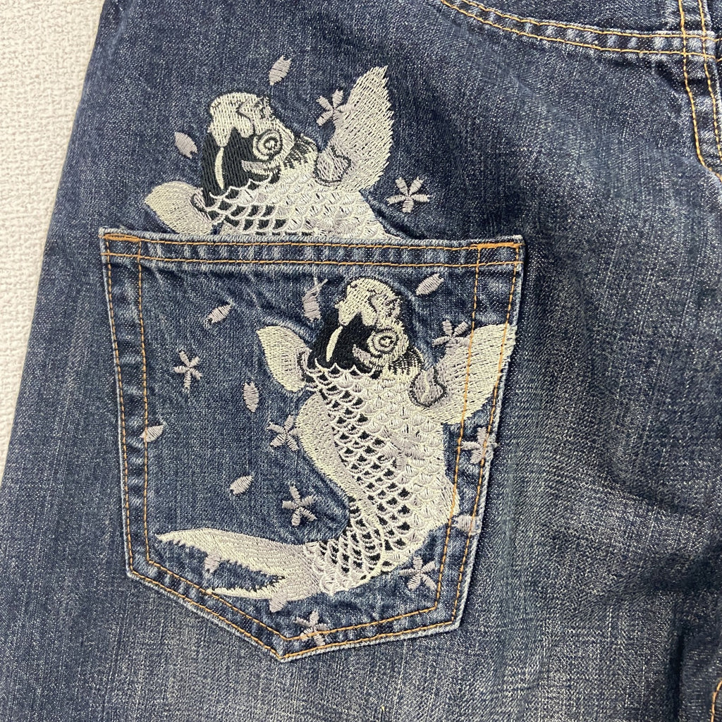 デニムハーフパンツ/ダメージジーンズ　ジップフライ　インディゴ　91サイズ