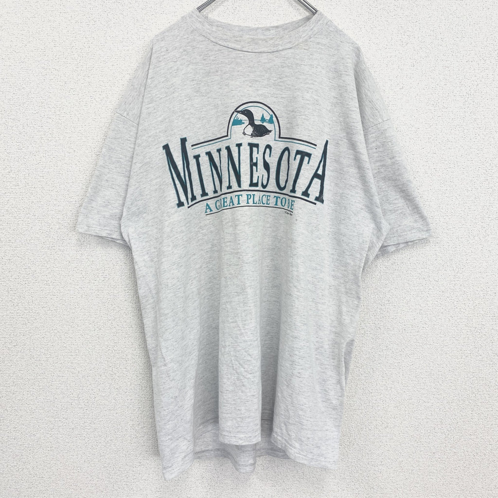 古着 used　JERZEES　半袖プリントTシャツ　レトロデザイン　クルーネック　ミネソタ　ライトグレー　XLサイズ