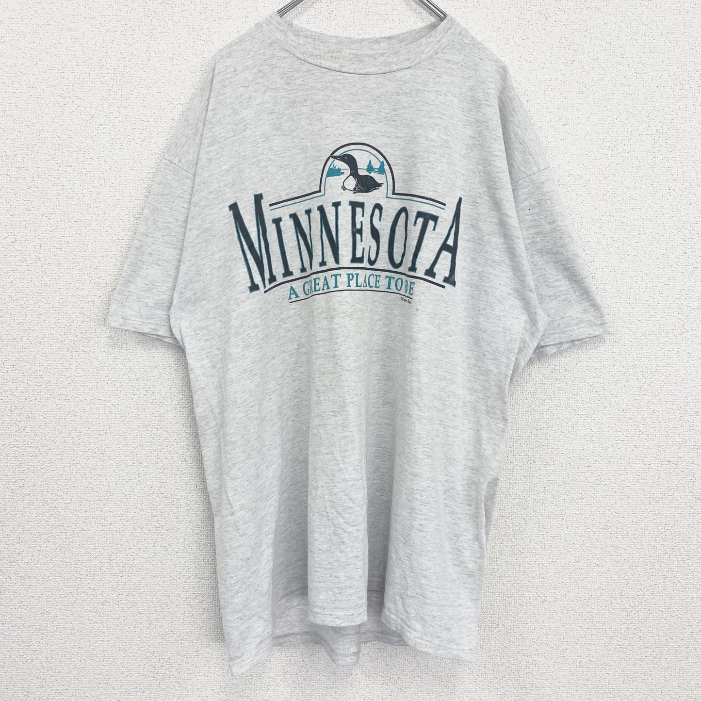 古着 used　JERZEES　半袖プリントTシャツ　レトロデザイン　クルーネック　ミネソタ　ライトグレー　XLサイズ