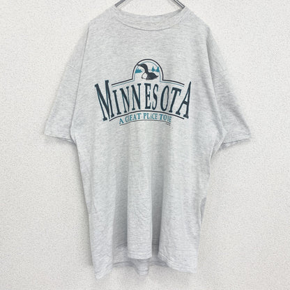 古着 used　JERZEES　半袖プリントTシャツ　レトロデザイン　クルーネック　ミネソタ　ライトグレー　XLサイズ