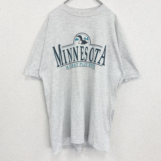 古着 used　JERZEES　半袖プリントTシャツ　レトロデザイン　クルーネック　ミネソタ　ライトグレー　XLサイズ