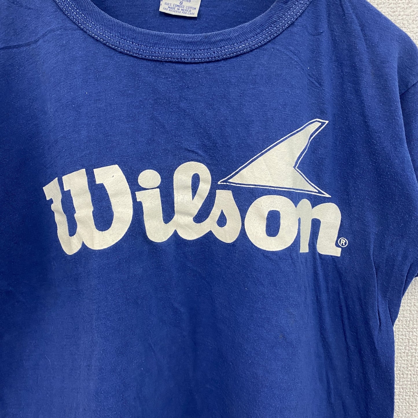 ～90s　SECO　半袖プリントTシャツ　Wilson　シングルステッチ　デカロゴ　ヴィンテージ　青　ブルー　Sサイズ