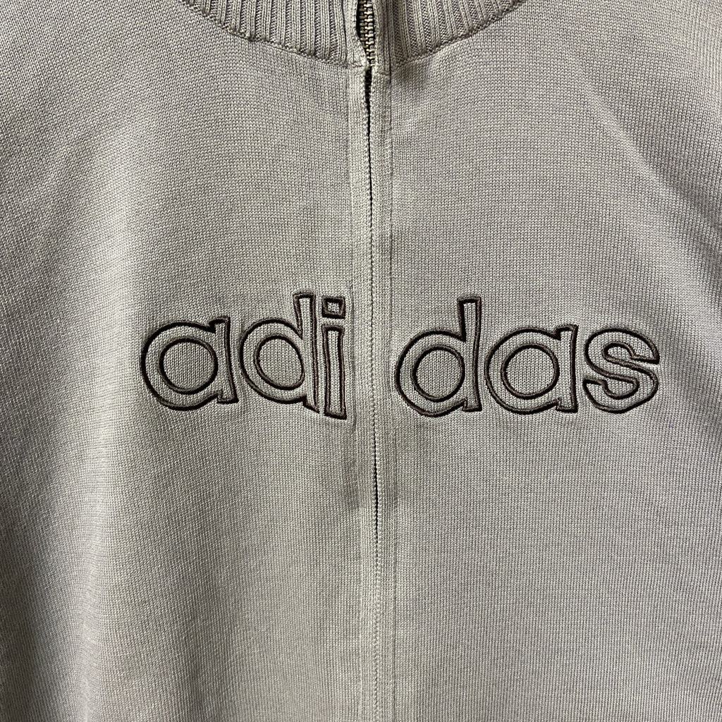古着 used　adidas アディダス　長袖フルジップニット　セーター　ジップジャケット　ハイネック　ロゴ刺繍　　Lサイズ