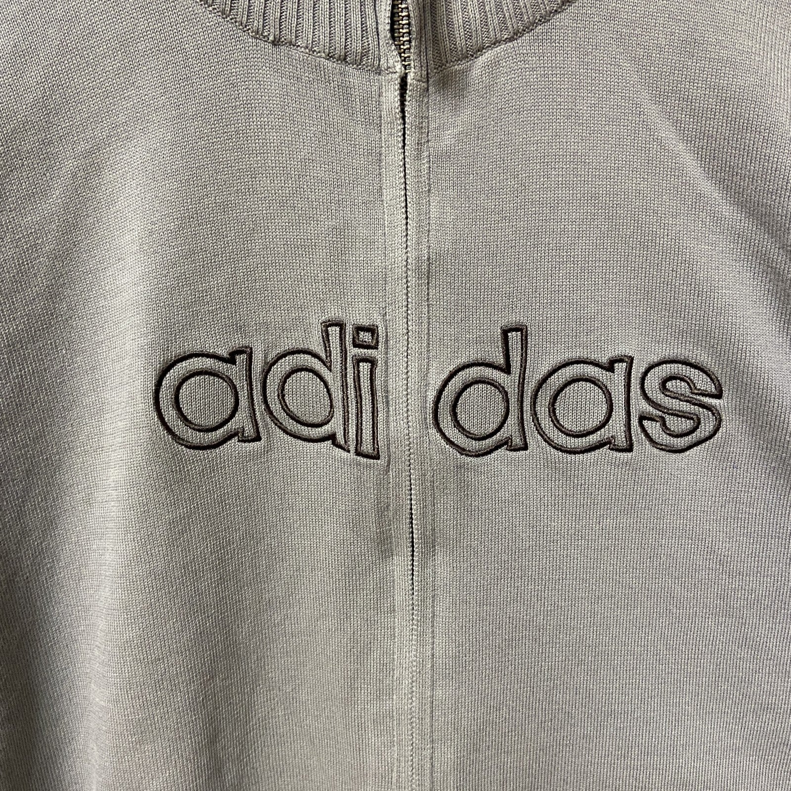 古着 used　adidas アディダス　長袖フルジップニット　セーター　ジップジャケット　ハイネック　ロゴ刺繍　　Lサイズ