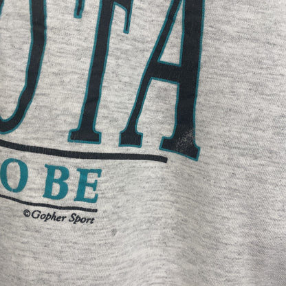 古着 used　JERZEES　半袖プリントTシャツ　レトロデザイン　クルーネック　ミネソタ　ライトグレー　XLサイズ