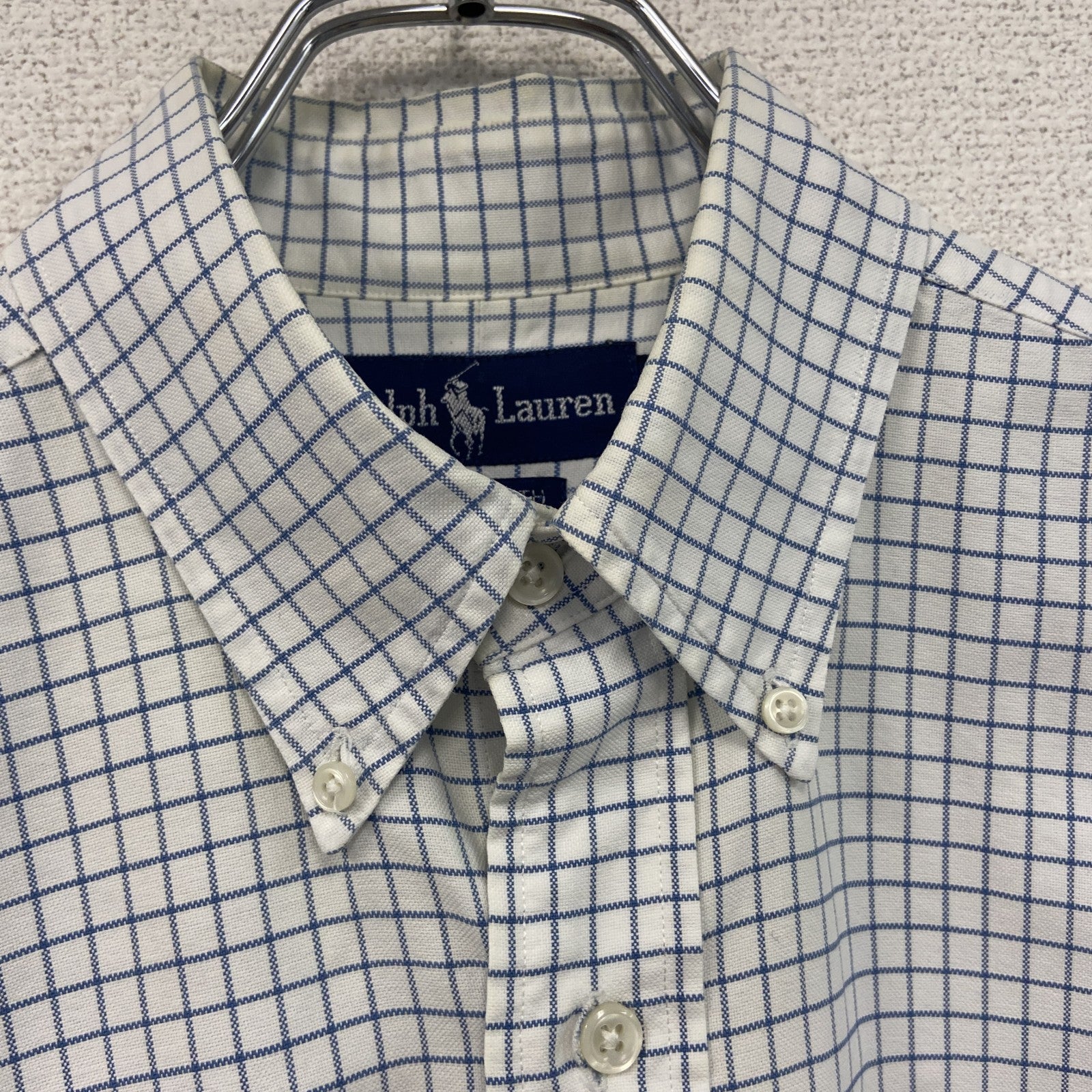 Ralph Lauan　ラルフローレン　長袖ボタンダウンシャツ　チェック柄　白　ホワイト　紺　ネイビー