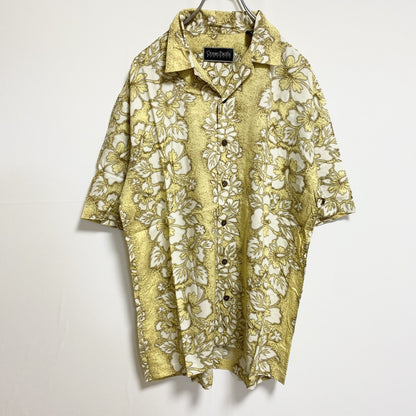 古着 used　OceanPacific　オーシャンパシフィック　半袖開襟アロハシャツ　花柄　黄色　レトロデザイン　Mサイズ
