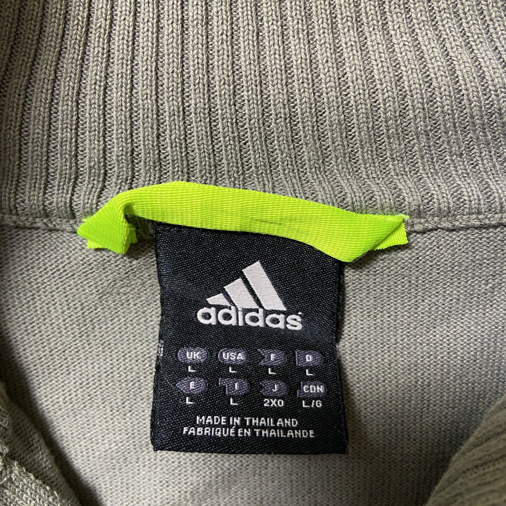 古着 used　adidas アディダス　長袖フルジップニット　セーター　ジップジャケット　ハイネック　ロゴ刺繍　　Lサイズ