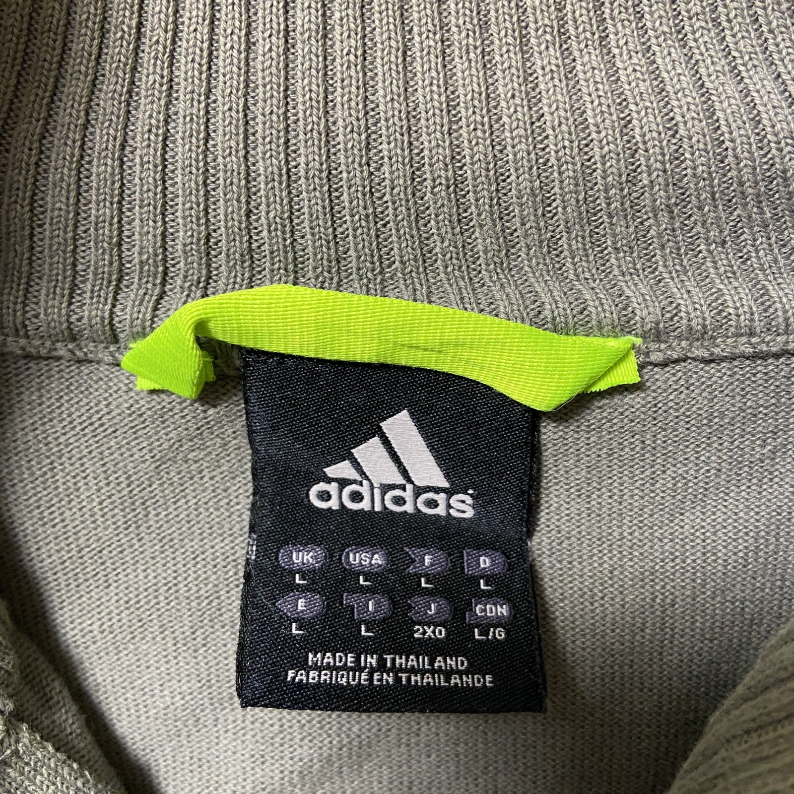 古着 used　adidas アディダス　長袖フルジップニット　セーター　ジップジャケット　ハイネック　ロゴ刺繍　　Lサイズ